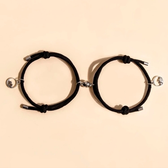 Jewelry - Silver Wave Pendants on Black String Bracelet